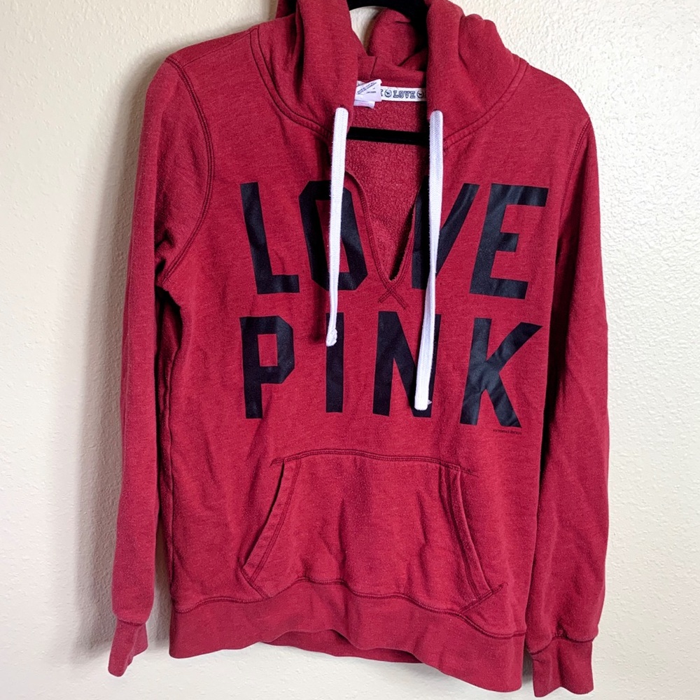 Victorias Secret Love Pink Pullover Red Hoodie SM